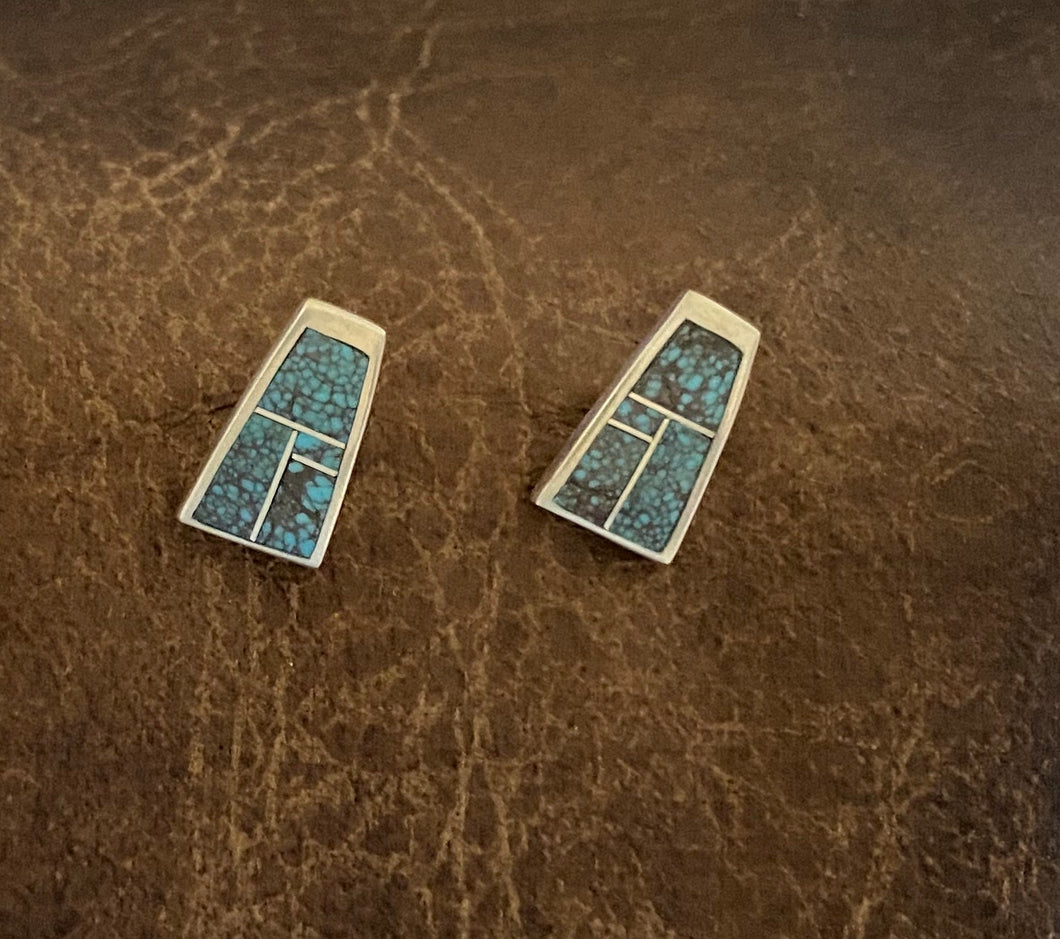 Inlay - #8 turquoise earrings on post